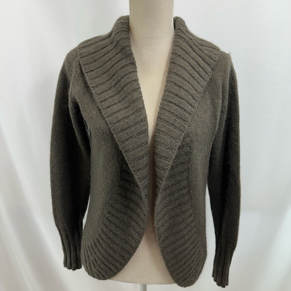 R Lambswool Angora Blend Open Front Cardigan MEDIUM Gray Designed In France